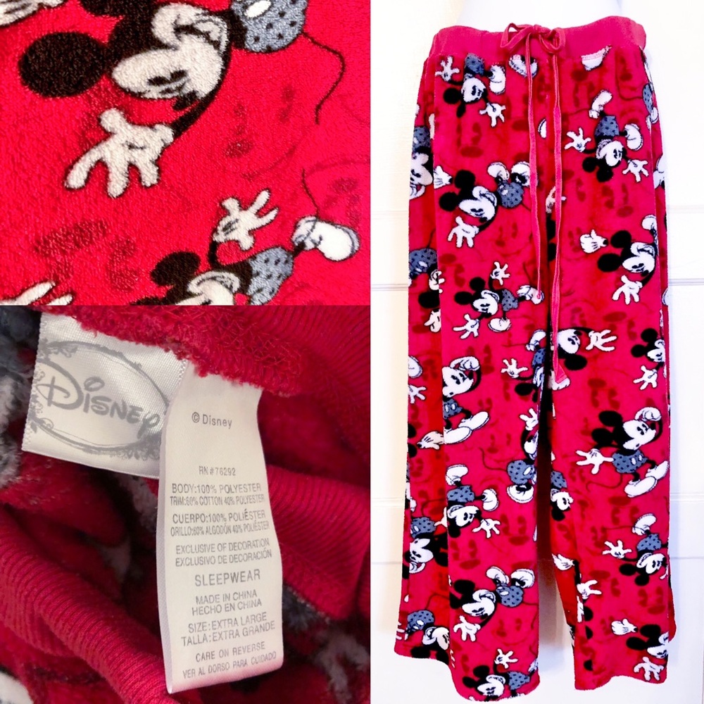 Red fuzzy Mickey Mouse Pajama pj pants size XL